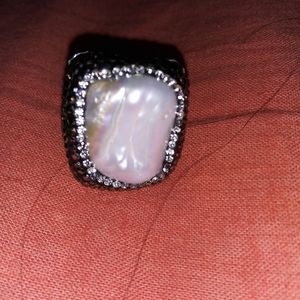 Ring fresh water pearl blk pave